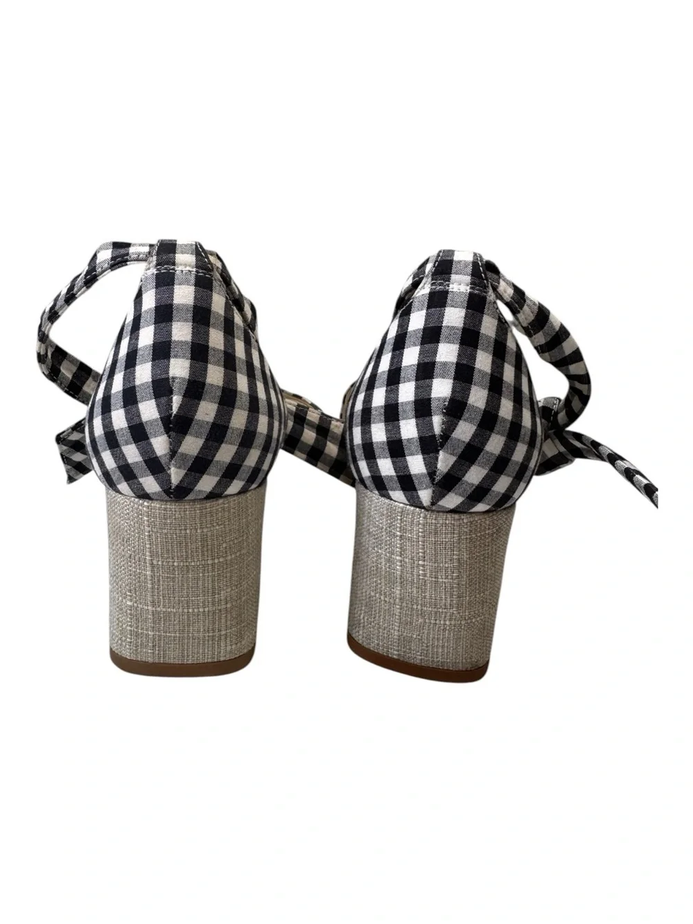 Alexandre Birman Gingham Ankle Tie Clarita Mid Block Heel Sandals Size 37/US 7